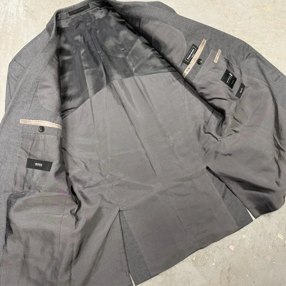 Hugo Boss Blazer Guabello 130s Wool Sport Coat Sharkskin Grey Huge/Genius 40R - Picture 6 of 12